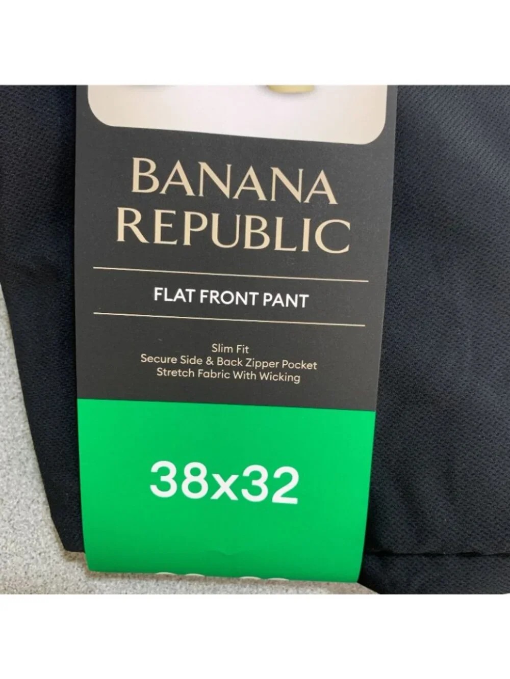 NWT Banana Republic Men's 38x32 Flat Front Tech Pants Black Slim Fit Stretch